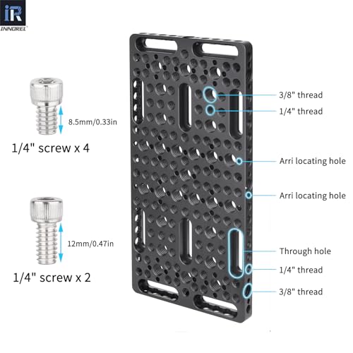 INNOREL CP10 Multi-Functional Cheese Plate with 1/4" & 3/8" Threads, Switching Mounting Plate with Built-in ARRI Locating Holes for Camera and Tripod by INNOREL - Image 3