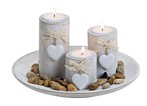 Set of 3 Tea Light Holders Wooden Tray Lantern Country House Style Vintage Table Decoration Shabby Chic Gift Idea