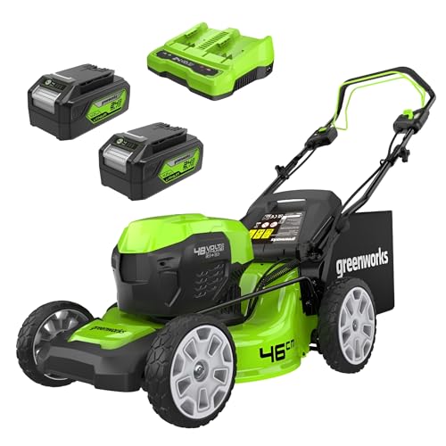 Greenworks GD24X2LM46SPK4X Samobieżna Kosiarka Akumulatorowa Duże Trawniki do 480m², Szerokość Koszenia 46cm, Torba 55L PLUS Dwie Baterie 2 x 24V (Odpowiednik 48V) 4Ah i 2x Ładowarka