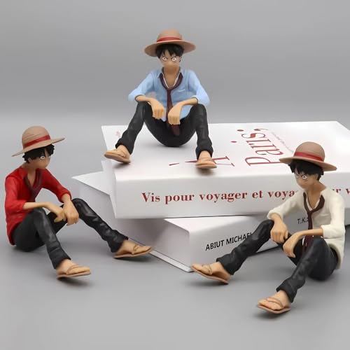 Image of Premium Action Figures Collectible for Office Desk, Study Table, Car Dashboard, Decoration for Anime Lovers, Fans, Kids, Collectors (Luffy Sitting Blue Shirt)