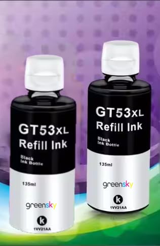Image of Compatible Inkjet Refill Ink for HP Ink Tank GT53xl Black Ink Bottle Series Replacement Ink for HP 310,315,319,410,415,419,450,510,550,610,GT5810 GT5820,GT5811 Printer (Black 135ml 2pc)