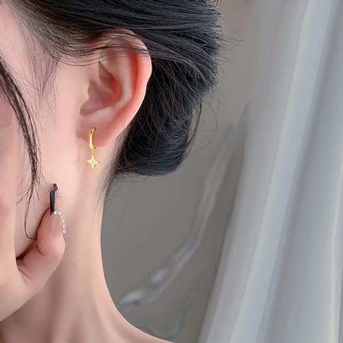 Reffeer Solid 925 Sterling Silver Four Leaf Clover Hoop Earrings for Women Teen Girls Small Leaf Hoop Earrings Huggie2