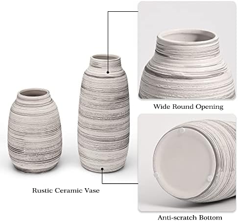 TERESA'S COLLECTIONS Grey White Ceramic Vase for Flowers, Set of 2 Large Modern Flower Vase, Scandi Pottery Vases for Living Room, Mantel, Shelf, Home Decor, 20/23cm Tall