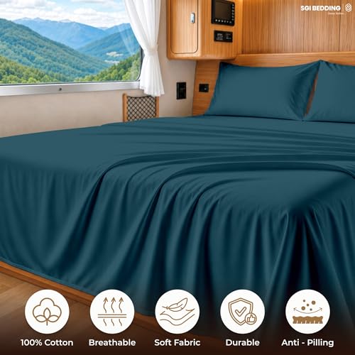 Image of SGI bedding 100% Egyptian Cotton Sheets RV King Size - 600 Thread Count Sheets Set, Soft, Cooling, 15 inch Deep Pocket, Luxury Hotel Bedding, Breathable, Durable - Teal