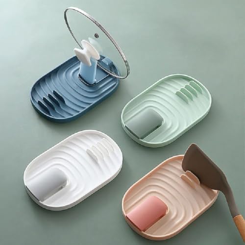 Image of Kitchen Spoon Rest with Pot Lid Holder, 2-in-1 Heat Resistant Utensil Rest Stand with Drip Tray, Countertop Spatula Holder for Spoon, Ladle, Turner & Cooking Tools, Easy Clean Kitchen Organizer