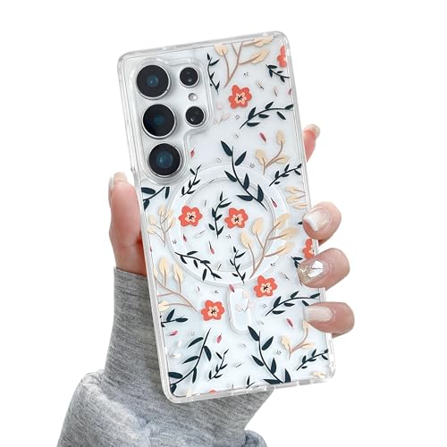Coque Magsafe pour Samsung Galaxy S24 Ultra antichoc transparente fleurie pour femme