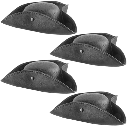 SGBETTER 4 Pcs Faux Leather Pirate Hat Black Tricorn Hat Halloween Colonial Hat for Adult Halloween Cosplay Pirate Theme Party Dress up
