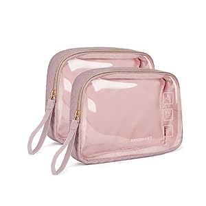 BAGSMART TSA Approved Toiletry Bag, 2 Pack Clear Makeup Cosmetic Bag Organizer, Quart Size Travel Bag for Toiletries, Carry-on Travel Accessories Essentials – Pink