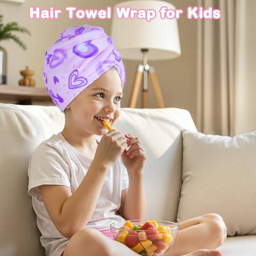 Image of FIOBEE Microfiber Hair Towel Wrap for Kid Girls Rapid Drying Hair Turbans | Absorbent & Soft Hair Wrap Towel, Easy Wear On With Button, For Girls Women Long Curly Hair, Turbie Twist Hair Towels
