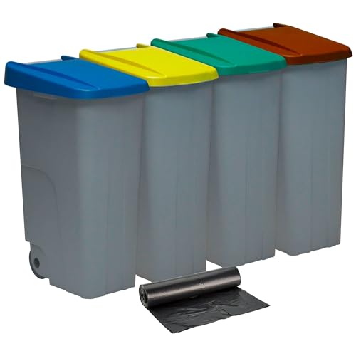 Denox PK3341 Pack Reciclaje Reciclo 110 litros Cerrado c/u: 440 litros totales, en 4 contenedores, en Colores Azul/Verde/Amarillo/marrón
