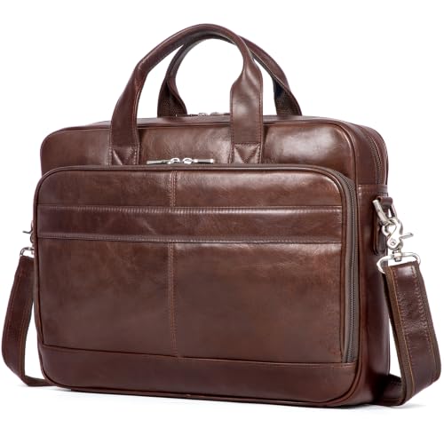 Image of Augus Leather Briefcase for Men, 16 Inch, Full-Grain Leather, YKK Zipper