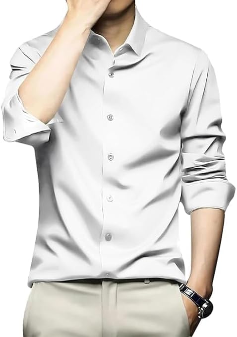 DEELMO Men's Stylish Solid Satin Casual Shirt for Men Full Sleeves| Poly Satin Silk Shirt