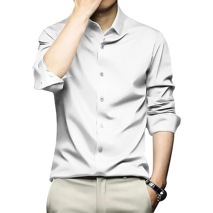 Image of DEELMO Men's Stylish Solid Satin Casual Shirt for Men Full Sleeves| Poly Satin Silk Shirt