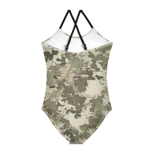 susiyo Patternshallow Dark Green Girls One Piece Swimsuits with Adjustable Straps Bathing Suits for 3-10 Years Old2