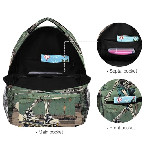 Skateboard Skeleton Skull Backpacks for Kids Teens School Bookbags for Elementary Middle High School Students Back Pack Laptop Daypack for Girls Boys Age 4-18 Years4
