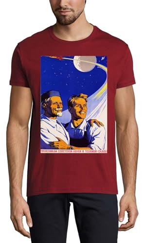 T-shirt sciences URSS anti-déformation en coton doux bordeaux pour homme