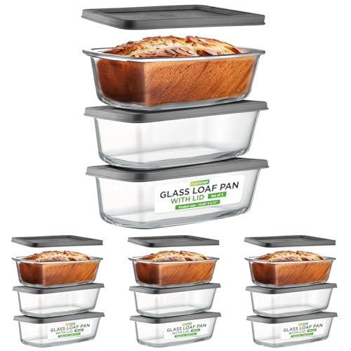 Image of NutriChef 3-Piece Glass Loaf Pan Set - 1.9 QT Premium Stackable Food Containers w /Airtight Locking Lid - Oven, Microwave, & Dishwasher Safe - 62oz Bread Pan Dish, Clear Glass (Pack of 4)
