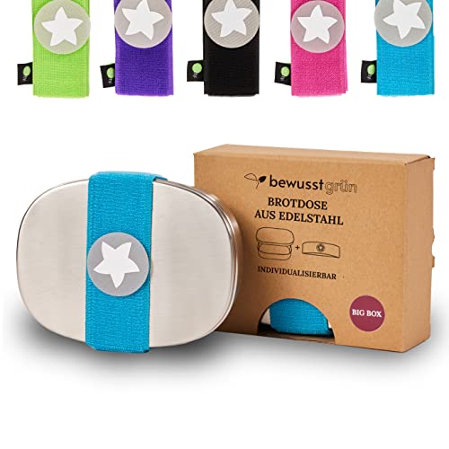 kjomizo I do Dotty Bigbox - Fiambrera de acero inoxidable sin sustancias nocivas, con separador extraíble y diseño de velcro para personalizar la guardería y la escuela, color turquesa Cover