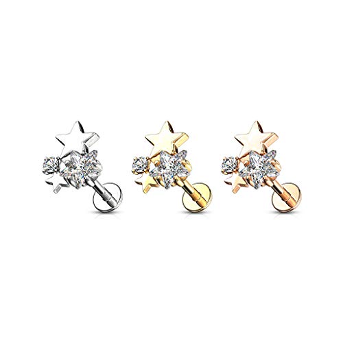 Pierced Owl - 16GA Stainless Steel CZ Crystal Star Cluster Top Labret Monroe Cartilage Ear Stud2