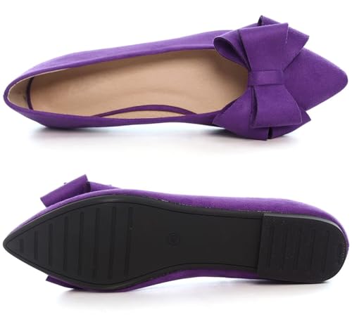 Image of SAILING LU Womens Bowknot Ballet Flats Pointy Toe Suede
