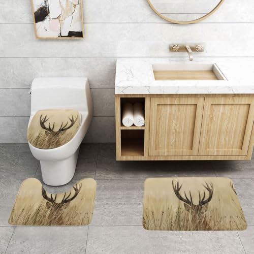 Alfombras de baño con diseño de ciervo elegante set de 3 absorbentes 4