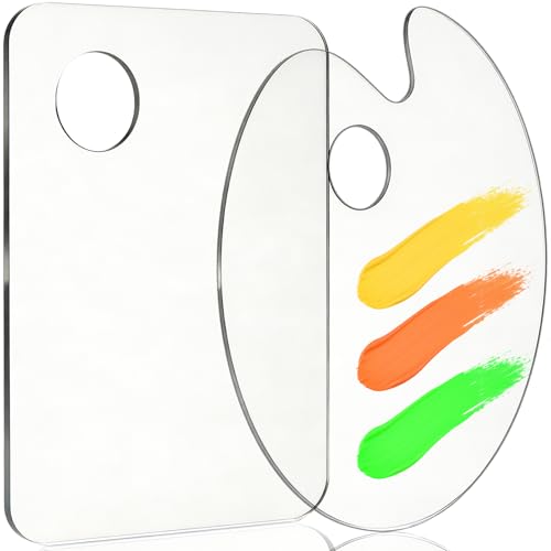 Hulameda 2Pcs Acrylic Clear Paint Palette with Thumb Hole Paint Pallet for Adults or Kids,Easy Clean Non-Stick Artist Pallet for Oil Watercolor Craft DIY Art Painting Palette(11.8 x 7.9inch)
