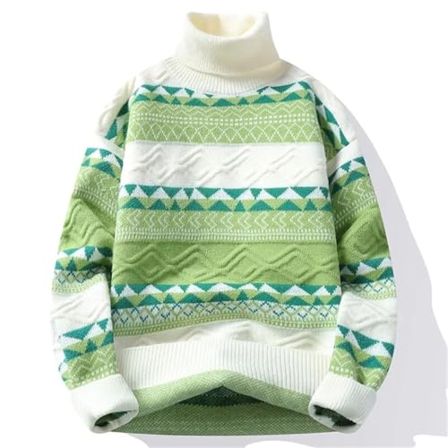 Men's Winter Fashion Patchwork Knitted Turtleneck Sweater Casual Loose Warm Knitted Pullover3