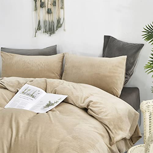 Houseri Taupe Velvet Comforter Set Full Fluffy Khaki Bedding Comforter Full Size Light Brown Sherpa Comforter Sets Flannel Puffy Tan Fuzzy Comforter Set Full For Boys Girls Sand Color Bedding Full #TOP1