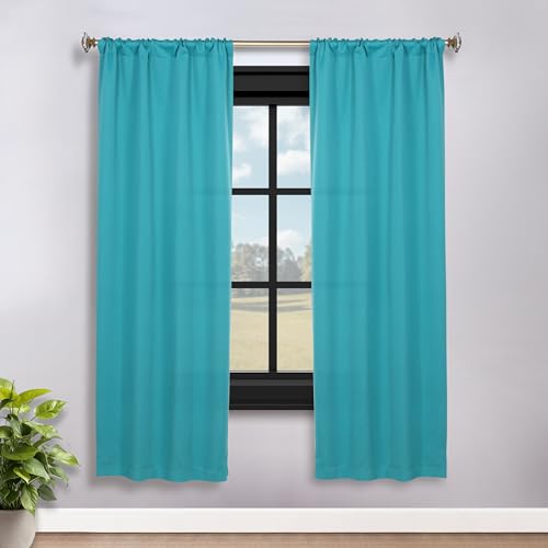 SUPERIOR Blackout Curtains, Room Darkening, Bedroom, Drapes, Kitchen, Living Room Window Accents, Sun Blocking, Thermal, 2 Pack, Solid Blackout Curtains, Set of 2, 36" x 72", Aqua