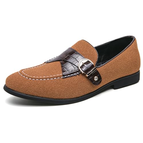 Men's Classic Suede Penny Loafers Formal Dress Slip-On Loafers with Buckle Detail Croc Pattern Party Weeding Dress Shoes