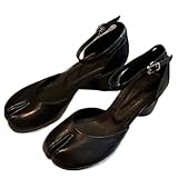Tabi Shoes Mary Jane Heels for Women Split Toe Chunky Kitten Heels with Straps Buckles Wide Width Breathable Comfortable Casual Round Toe Elegant Retro Sandals Dress Spring Summer Fall Office Outdoors (black,7.5)