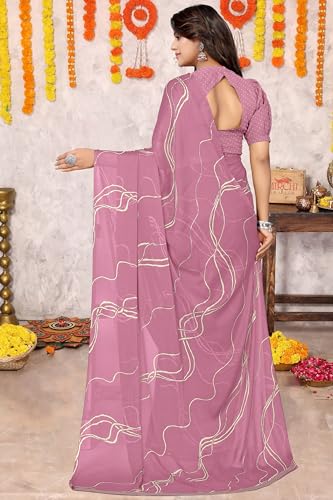 Image of MIRCHI FASHION Saree for Woman Chiffon Georgette Geometric Printed | Lightweight Farewell and Women's Office Sari with Blouse Piece