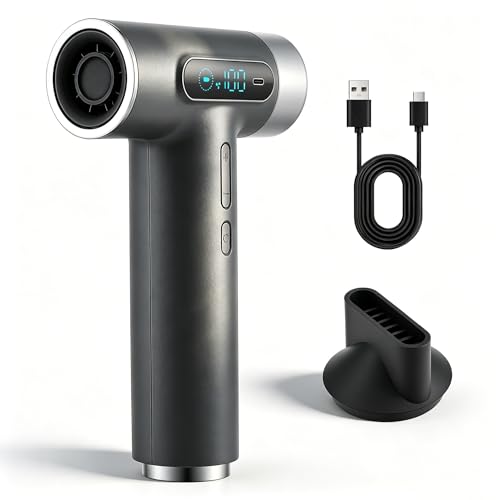 Akku Föhn Kabellos mit 27000mAh & 100 Stufen Wiederaufladbarer Haartrockner mit 10W U/min Motor Tragbarer Fön für Reise Camping Zuhause 18W USB-C Schnellladung