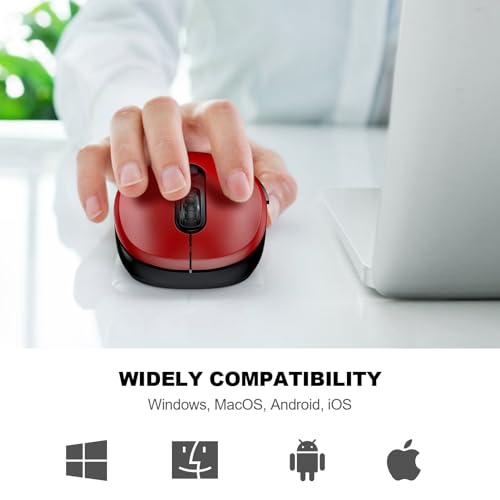 Image of WisFox 2.4G Wireless Mouse for Laptop, Ergonomic Computer Mouse with USB Receiver and Type-C Adapter, 6 Button Cordless Mouse Wireless Mice for Windows Mac PC Notebook (Red)