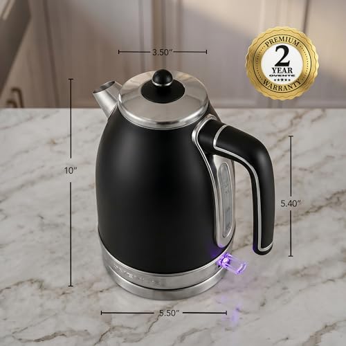 Image of OVENTE 1.7L Stainless Steel Electric Kettle, 1500W Power, Black KS777B