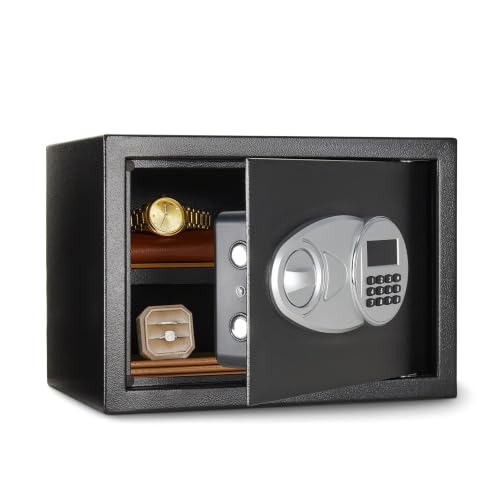 Amazon Basics Caja Fuerte de Seguridad de Acero con Cerradura con Teclado, Protege Dinero, Joyas, Documentos de identificación, 14 l, 35 cm x 25 cm x 25 cm, Color Negro