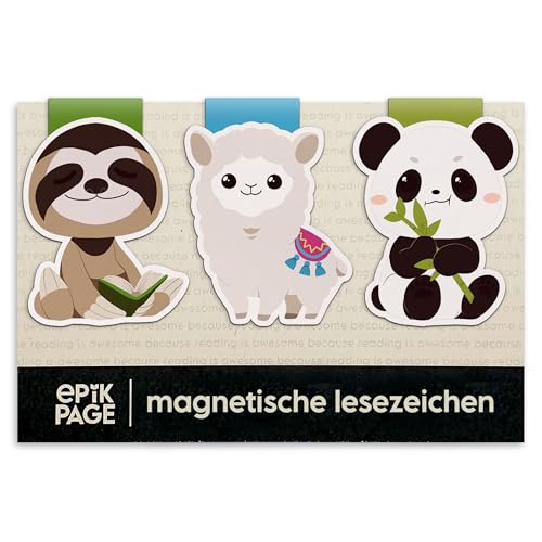 Magnetische Lesezeichen Kinder Tiere: Faultier, Lama, Panda – Kleine Geschenke zur Einschulung & für die Schultüte – Tolle Schulanfang Geschenke für Kinder, Schüler, Bücherwurm – 3er-Set