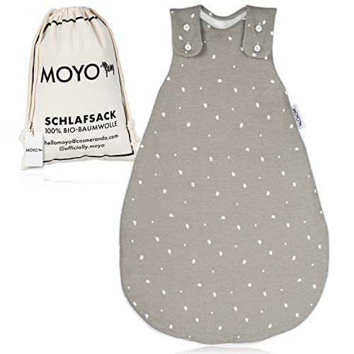 MOYO Baby-Schlafsack in Grau I Atmungsaktiver Winterschlafsack in 62/68 I Gefütterter Ganzjahres-Schlafsack 2.5 TOG I Neugeborenen-Schlafsack aus 100% Bio-Baumwolle I Mitwachsender Babyschlafsack