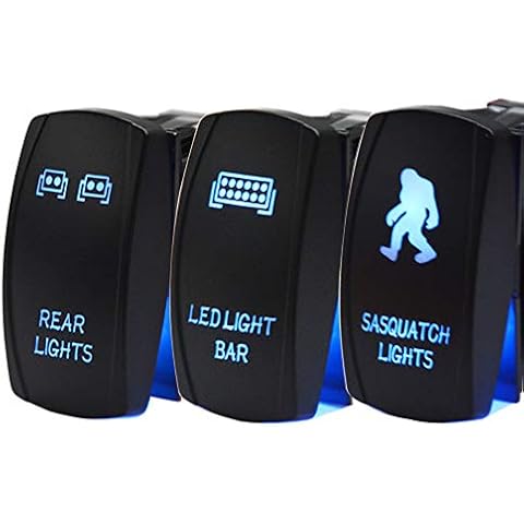 Dasen Rocker Switch 3PCS Laser Sasquatch & Rear & LED Lights Toggle Switch Blue Compatible with ATV UTV SUV Cover
