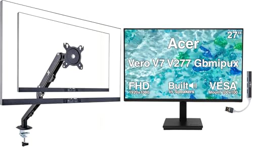 Image of Acer Vero V277 27 inch FHD USB-C Monitor with Speakers, Anti-Glare | VESA Mount (100mm), Displayport, HDMI, Black Color (UM.HV7AA.G10) w /DKZ Hub & ErgoFlexy Single Mount Arm