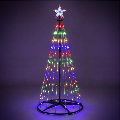 Taylor & Brown Christmas Cone Tree Light Up Indoor Outdoor Decoration Micro LED Pyramid Christmas Tree with Light-Up Star Tree Topper Mains Powered (Multi, 5FT)