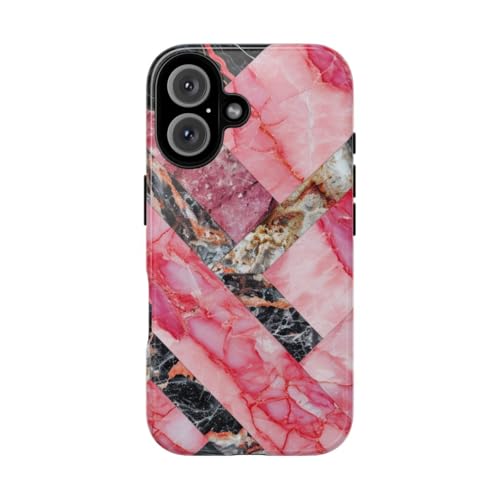 Coque marbre rose iPhone 16 de qualité supérieure avec finition géométrique