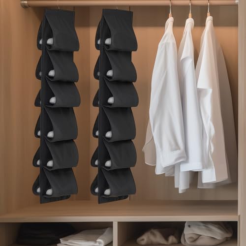 VOSSOT Hängeorganizer Schuhregal 12-Fach Schuhaufbewahrung Hängend Mit Haken, Faltbares Hängeregal über Der Tür für Schuhe, Organizer für Spind, Garderobe, Tür Rückseite, Schlafzimmer, Camping