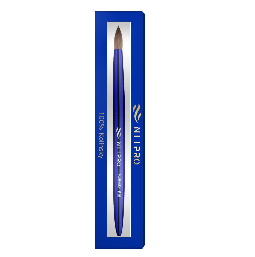 Acrylic Nail Brush for Acrylic powder application, Aluminum Handle and Ferrule, Round Shaped Professional Salon Quality Acrylic Nail Brush (Size 16, Metallic Blue) Size 16 Metallic Blue