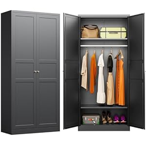 Metal Wardrobe CabinetArmoire Wardrobe Closet with doorsBlack Metal Clothing Storage Cabinet with Adjustable Shelves and Hanging Rod72 Wardrobe Storage Cabinet for HomeBedroom ArmoiresLaundry