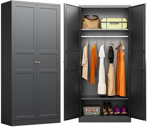 Metal-Wardrobe-CabinetArmoire-Wardrobe-Closet-with-doorsBlack-Metal-Clothing-Storage-Cabinet-with-Adjustable-Shelves-and-Hanging-Rod72-Wardrobe-Storage-Cabinet-for-HomeBedroom-ArmoiresLaundry Metal Wardrobe CabinetArmoire Wardrobe Closet with doorsBlack Metal Clothing Storage Cabinet with Adjustable Shelves and Hanging Rod72 Wardrobe Storage Cabinet for HomeBedroom ArmoiresLaundry