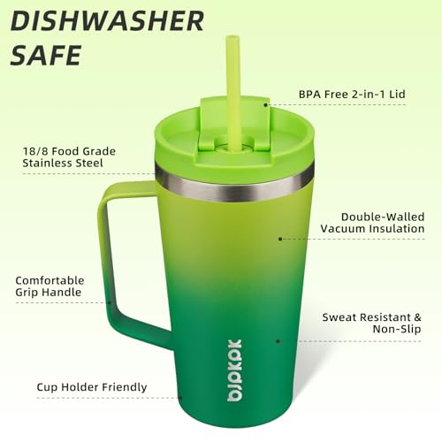 Image of BJPKPK 18oz Insulated Tumbler with Handle, Lid & Straw, Stainless Steel