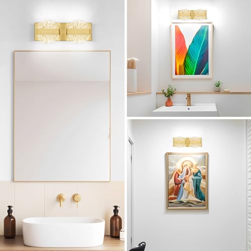 Image of Luxury Brushed Gold Bathroom Vanity Light with High CRI 90+ LED for True Colors, 10W 6000K Cool White Modern Bathroom Lights Fixture Over Mirror for Makeup & Shaving