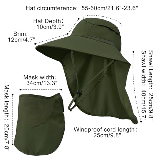 Image of Sun Hats for Men Women Detachable Face Cover Wide Brim Fishing Hats with Neck Flap UPF 50+ Outdoor Safari Hats
