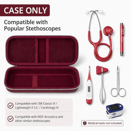 Image of Stethoscope Case for 3M Littmann Classic III Monitoring /Lightweight II S.E /Cardiology IV Diagnostic /for MDF Acoustica Stethoscopes, Holder for Nurse Doctor Essentials & Medical Accessories, Maroon